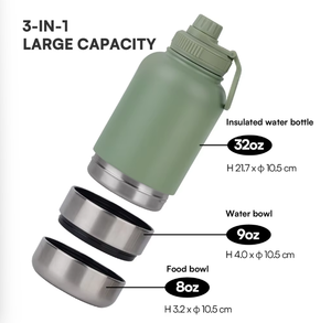 32 Oz Pet Trung Chuyển 304 Thép Không Gỉ Cách Nhiệt <span class=keywords><strong>3</strong></span>-Trong-1 Xách Tay Con Chó Đi Du Lịch Chai Nước Với Hai Có Thể Tháo Rời Nước Và Thực Phẩm Bát - Product Image 4