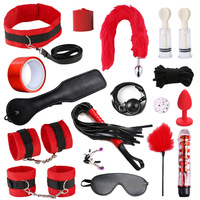 Cheap Price Bed Bondage Couples Red Plush Bondage Kits For Leg Ankle And Wrist Male Bondage Set Flirting Toy