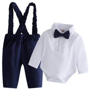 Chemises plissées personnalisées pour bébés garçons, costumes de cérémonie 2 pièces, smoking, nœud papillon, froncé, pour nouveau-né, 1er anniversaire - Product Image 4