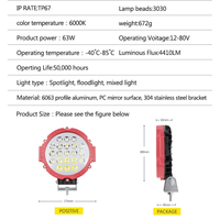 Barra de luz LED de trabajo de alta potencia de 7 pulgadas, 51W, 63W, punto/luz de conducción de inundación para todoterreno UTE 12V 24V 4x4 4WD barco SUV camión