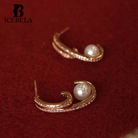 Boucles d'oreilles de créateur en argent sterling 925 plaqué or champagne avec zircon et perle coquillage pour filles