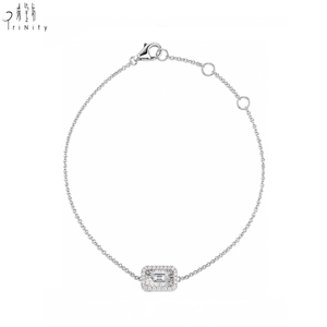 สินค้าใหม่ล่าสุด ทองคำขาว 14K แท้ ดีไซน์อาร์ตเดโค ประดับเพชรทรงบาแกตต์และทรงกลม สร้อยแบบปรับได้ เครื่องประดับชั้นดีสำหรับผู้หญิง งานแต่งงาน - Product Image 2