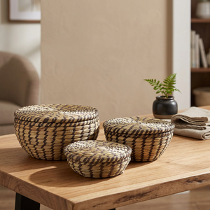 Manufacturer Wholesale Table Top Storage <b>Baskets</b> with Lids Set of 3 Sizes <b>for</b> Fruits Vegetables <b>Plants</b> & Organization - Product Image 1