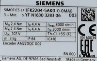 1FK2204-5AK00-0MA0 Simotics Série 1FK2 Moteur Servo Triphasé PLC
