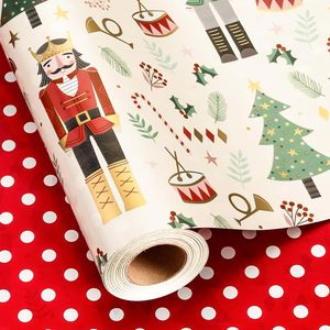 Christmas Reversible Wrapping Paper Roll 17 In X 46.8 Sq Ft <b>Nutcracker</b> Tree Polka Dot Pattern Gift Wrap - Product Image 6