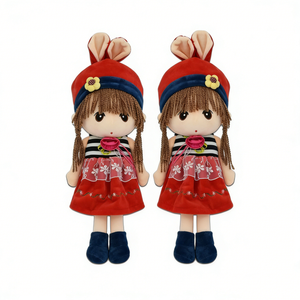 Peluche personnalisée mignonne en forme de lapin avec des oreilles, poupée en tissu pour fille aux cheveux tressés et jupe en dentelle rouge - Product Image 1