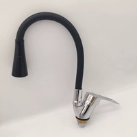 Keran Wastafel Dapur NES-KT212 dengan Tuas Tunggal, Spout Silikon Fleksibel Hitam Matte, Keran Mixer Krom untuk Wastafel Dapur OEM ODM