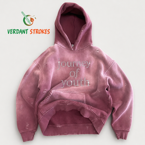 Felpa con Cappuccio Vintage Personalizzata Effetto Acido 100% Cotone Pesante con Spalle Cadenti e Stampa Grafica con Strass - Product Image 6