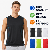 Débardeur Homme Personnalisé OEM avec Logo Imprimé, Sans Manches, Coutures Contrastées, Séchage Rapide, Respirant, pour Gym et Course à Pied