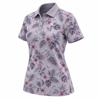 Kaos Golf Polo Wanita Dusty Lavender Hibiscus Floral Golf Print Lengan Pendek Pelindung Sinar Matahari untuk Golf dan Acara Santai