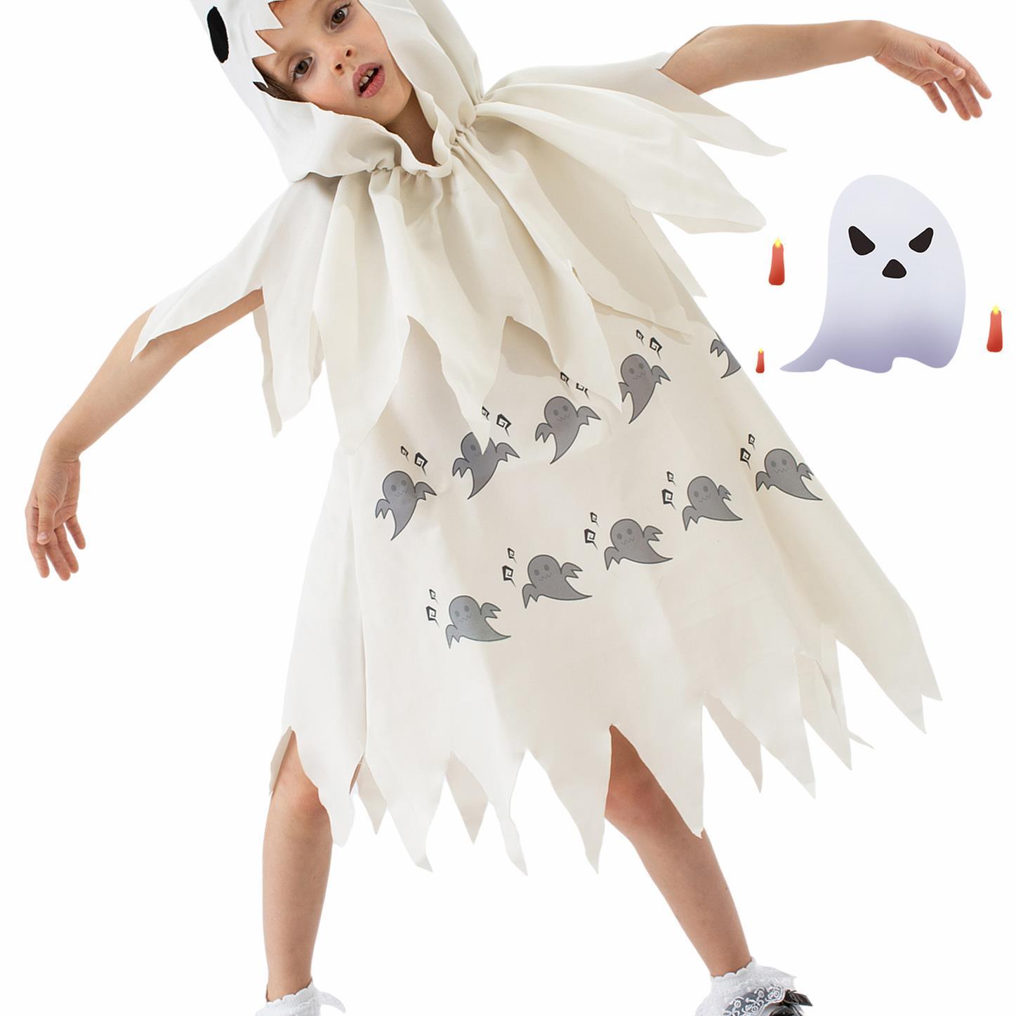 Kinder-Kostüm „Kleiner Geist“ – Weißer Umhang Mit Kapuze, Für Halloween & Karneval, Größe 98
