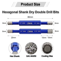 Brocas de diamante de doble punta de 6 mm y 8 mm, brocas de diamante para taladrar, brocas de sierra perforadora, brocas de dedo con vástago hexagonal para mármol y azulejos de cerámica