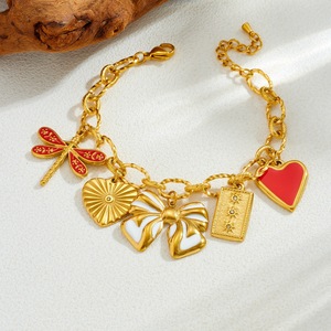 Fashion Charm Bracelet Gold Plated Heart Bow Dragonfly Pendant Women's Jewelry Gift - Product Image 3