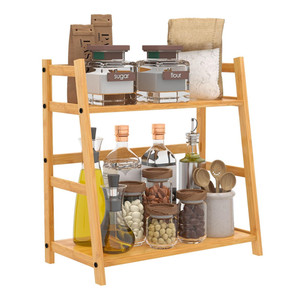 Organizador de Especias para Encimera, <span class=keywords><strong>2</strong></span> Niveles, Multifuncional, Estantes de Almacenamiento de Bambú Independientes para Cocina - Product Image 6