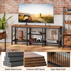 Entertainment Center with Open Storage <strong>Shelves</strong> TV Media Console Table with <strong>Soundbar</strong> <strong>Shelf</strong> for Living Room - Product Image 4