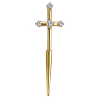 Piercing d'oreille en titane ASTM F136 G23 de qualité implant, motif croix et épée, CZ 16G, fileté extérieurement, plaqué or, pour cartilage, hélix, tragus