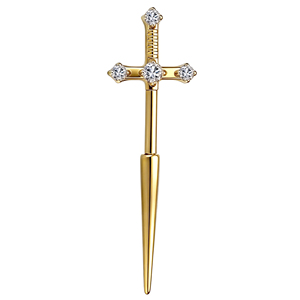 <span class=keywords><strong>Piercing</strong></span> d'oreille en titane ASTM F136 G23 de qualité implant, motif croix et épée, CZ 16G, fileté extérieurement, plaqué or, pour cartilage, hélix, <span class=keywords><strong>tragus</strong></span> - Product Image 2