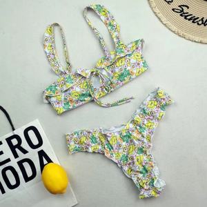 Trajes de Baño OEM/ODM al por Mayor, Bikini de Dos Piezas con Tirantes Cruzados, Push-Up, Fruncido, con Aros, de Secado Rápido, de Lujo, para Mujer - Product Image 5