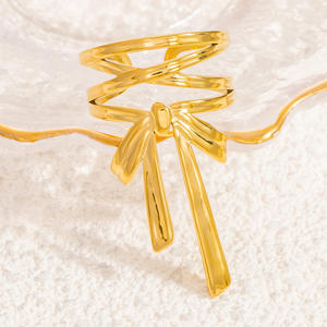 Fashion <b>Rings</b> For Women Gold Tone Bowknot Design Party Jewelry <b>Statement</b> <b>Rings</b> Stainless Steel Lightweight Luxury Style - Product Image 3