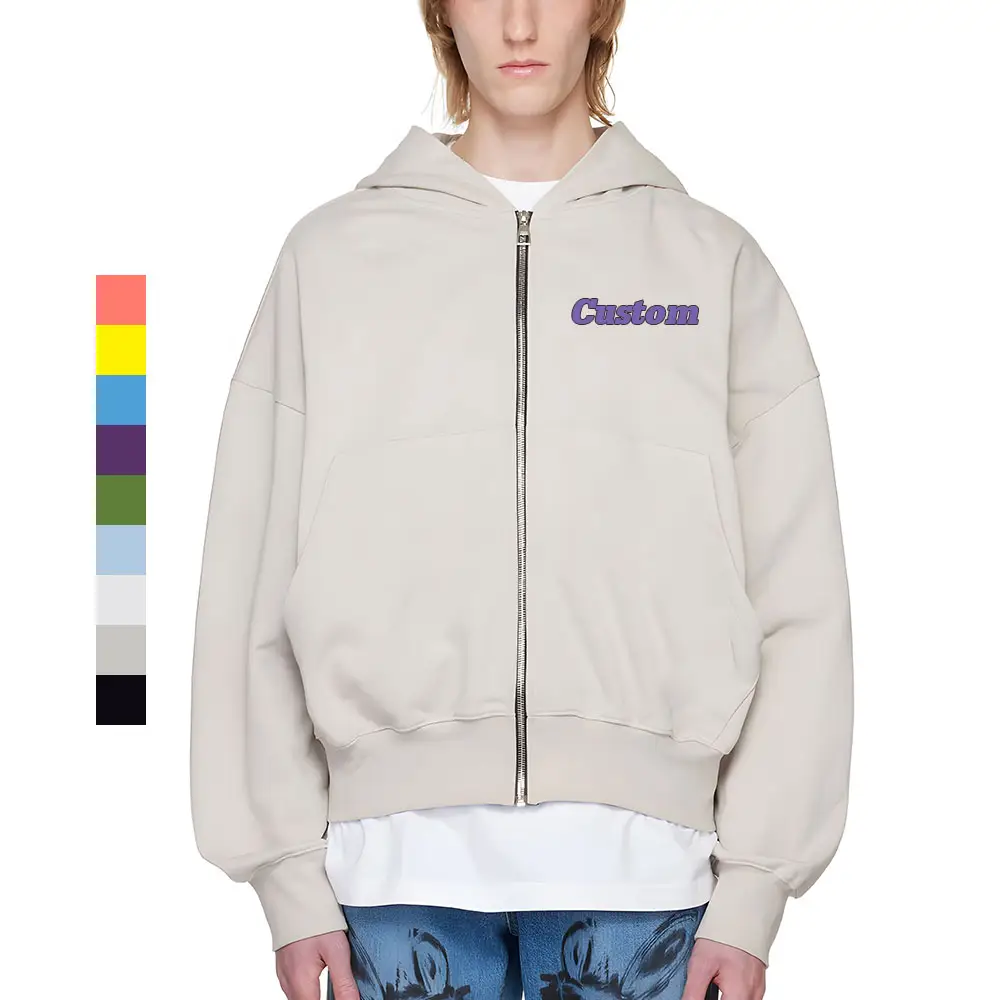 Hoodie pull over crop kualitas tinggi dengan ritsleting tebal katun zip up hoodie kustom logo streetwear zip up untuk OEM