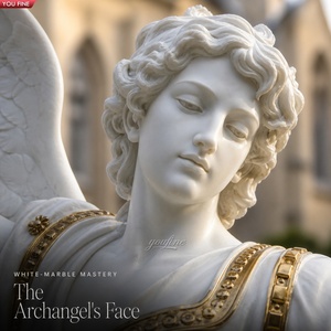 YOUFINE Statue de Saint Michel Archange en marbre blanc sculptée à la main avec sculpture d'ange guerrier doré pour église et jardin - Product Image 2