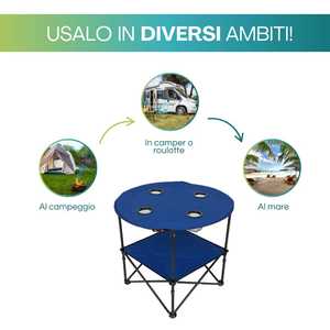 Mesa de camping de 72x72x60 cm con 4 portavasos y bolsa de transporte, mesa plegable para exteriores de tela Oxford impermeable - Product Image 4