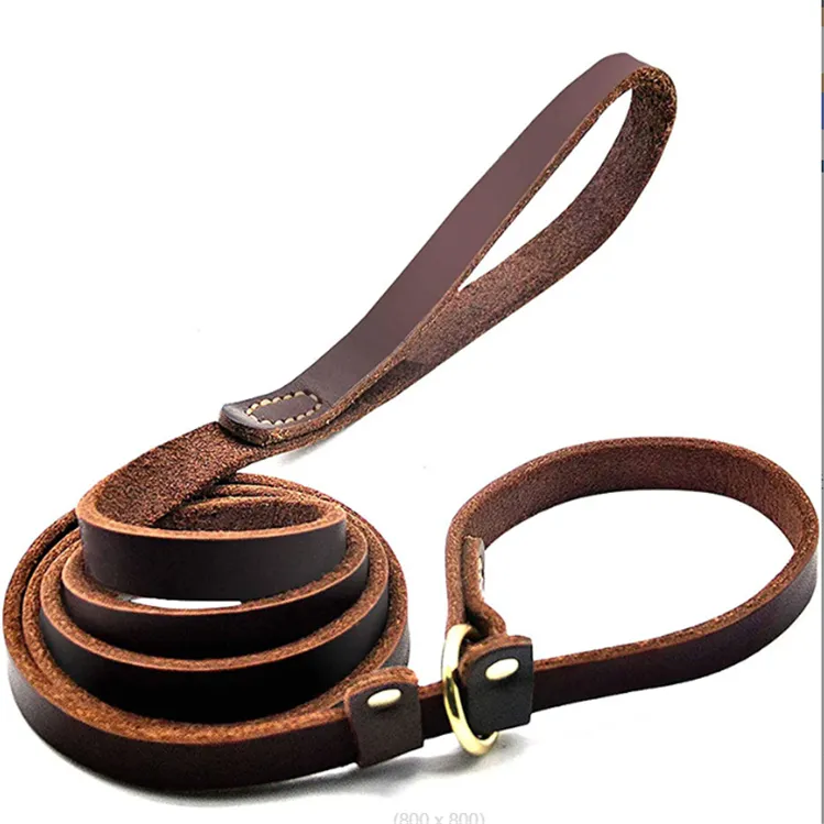Wholesale Easy Pull Pet Supplies Traction Rope Double Lead Double Layer Cowhide Double Handle Dog Running Traction Leash