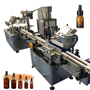 2000BPH automatische flaschenabfüllung für ätherisches Öl stopfen verschließen und selbstklebende etikettiermaschine flaschenablauftisch