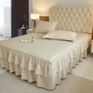 Couvre-lits solides de haute qualité et couvertures en relief Double couche jupe ensemble de literie 3 pièces couverture de jupes de lit