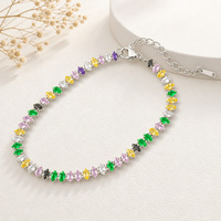 Bracelet tennis arc-en-ciel SA Jewelry en acier inoxydable argenté, pavé complet de zircone multicolore, moderne, minimaliste, réglable et empilable