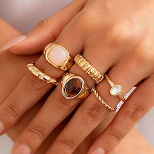 Anillos de Moda en Oro, 421, Nueva Joyería de Moda, Anillos Geométricos Irregulares Lisos, Juego de Anillos para Mujer, Regalo para Mujer - Product Image 3