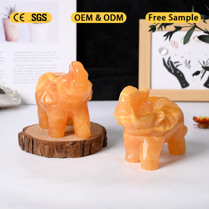 Nouvelle arrivée, sculpture d'éléphant en calcite jaune naturelle, sculptures en cristal, statue d'animal pour la décoration - Product Image 2