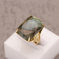 Bague Labradorite Rectangle Plaqué Or 18K Haute Qualité Pierre Précieuse Coupe Marquise Réglage Lunette Classique Cadeau De Fête De Mariage