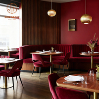 Luxuriöses Rotes Rundes Quadratisches Holz-Samt-Tisch-und-Stuhl-Set für Hotel, Café, Restaurant, Sofa-Sitzgruppe, Gastronomie-Möbel