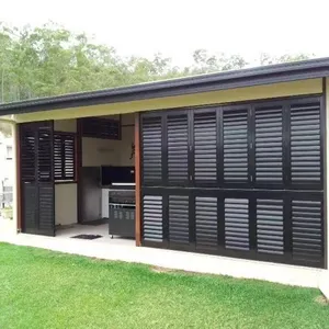 KEPLER Sun Facade Hitam Eksterior Aluminium Penutup Panel Tetap Jendela Dapat Dilipat Ventilasi Sinar Matahari Shading Rana Disesuaikan