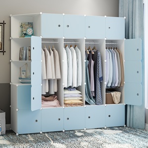 <span class=keywords><strong>Armadio</strong></span> Portatile in PP, Organizzatore per la Casa Fai-da-Te, Mobile Moderno <span class=keywords><strong>Bianco</strong></span> con Porta Blu in <span class=keywords><strong>Plastica</strong></span> - Product Image 6