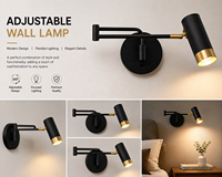 Lampe murale minimaliste à bras articulé avec revêtement graphite mat et rotule chromée pour lecture au chevet, focalisation réglable