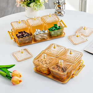 Plateau à fruits avec couvercle, 4 à 7 compartiments, rectangulaire, type conteneur alimentaire sur pied, pour la maison, le salon, les collations, les noix, l'heure du thé - Product Image 2