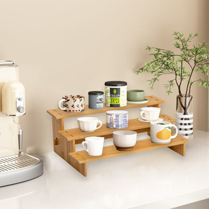 Étagère de présentation à trois niveaux en bambou, 3 étages, multifonctionnelle, de type sur pied, organisateur de bureau pour rangement sur bureau - Product Image 2