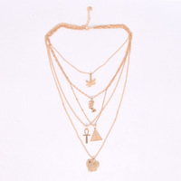 Donne di cuore ankh croce maple leafs faraone Egiziano piramide charms 5 in 1 a più strati della collana del choker