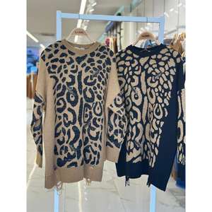 Sobe Pull à imprimé léopard pour femme, col rond, manches longues, décontracté, noir, coupe standard, automne - Product Image 2