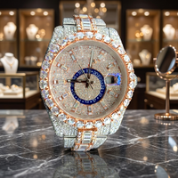Montre mécanique pour homme Mossinate en acier inoxydable avec moissanite, cadran en verre, or rose, résistance à l'eau 10 bars, chiffres romains, date