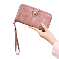 Tas wanita kulit PU sintetis, dompet panjang wanita, kulit PU sintetis, dompet uang, dompet tali pergelangan tangan untuk wanita