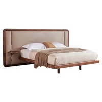 Lit double en bois massif de noyer noir d'Amérique du Nord avec tête de lit capitonnée en cuir, style moderne et simple pour chambre principale