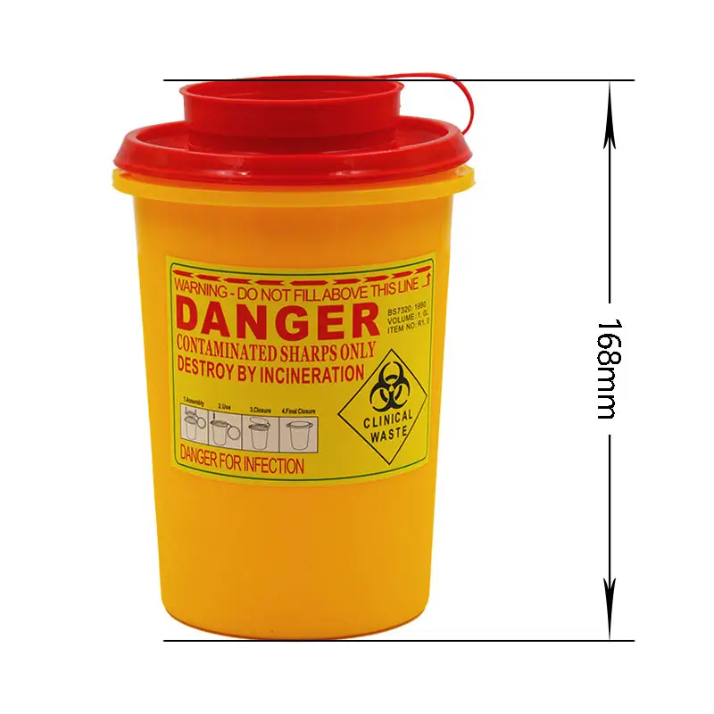 1L round plastic medical biohazard needle disposal disposable sharp container/waste box/safety bin