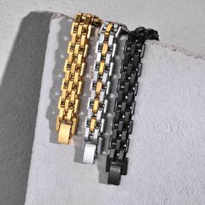 Europäisch-Amerikanisches Minimalistisches Herren-Armband mit Breitem Edelstahlband, CHARM Uhrenarmband mit Dornschließe, <span class=keywords><strong>Gold</strong></span>-Armband in Schwarz-<span class=keywords><strong>Gold</strong></span> - Product Image 2