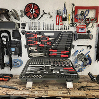 Ensemble d'outils à main professionnels avec clés à cliquet, douilles, pinces, tournevis et mallette de transport pour la réparation automobile et le bricolage