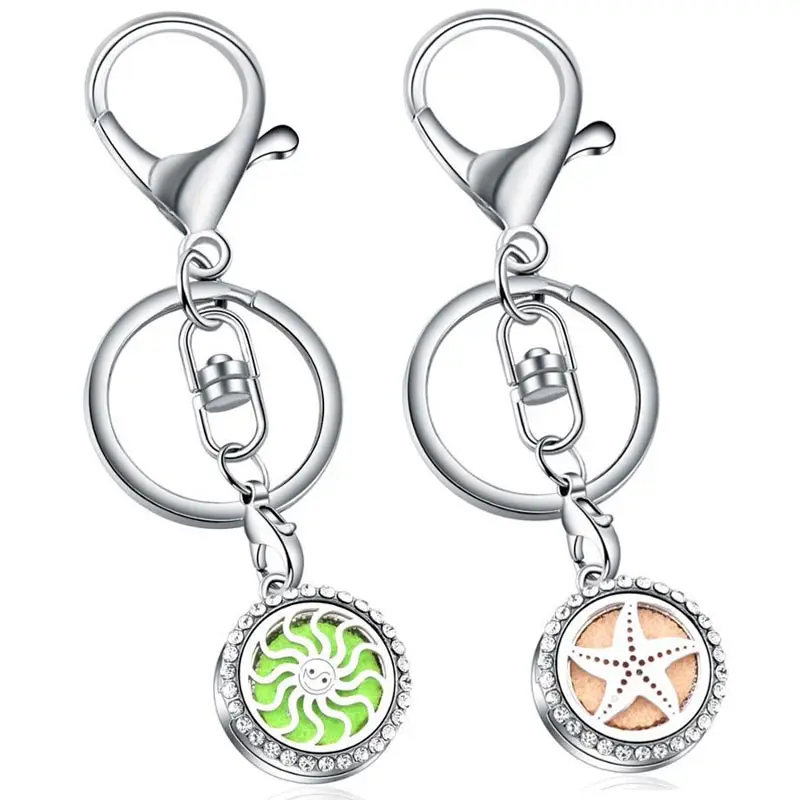 Fashion Round Little Cute KeyChain Jewelry Stainless Steel Essential Oil Diffuser Perfume Aromatherapy Locket Key Chain Jewelry