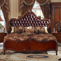 Lit double en bois massif de style américain de luxe, lit king-size vintage pour chambre à coucher, meubles pour appartements, villas et hôtels