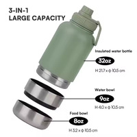 Gourde isotherme portable en acier inoxydable pour animaux de compagnie, 3-en-1, à double paroi, pour voyage, camping, bouteille d'eau pour chien, 1000 ml, 32 oz